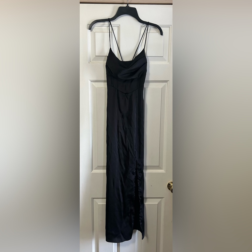 Black satin long dress